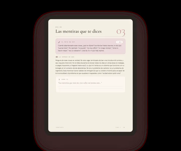 Página Día 03 — Las mentiras que te dices, vista en tablet